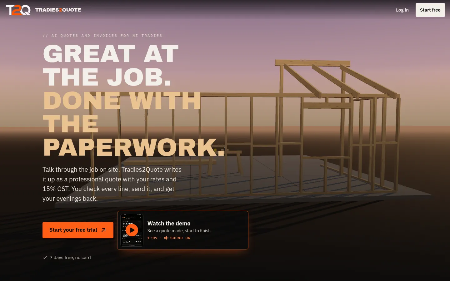 Tradies2Quote website on desktop, 1440px wide